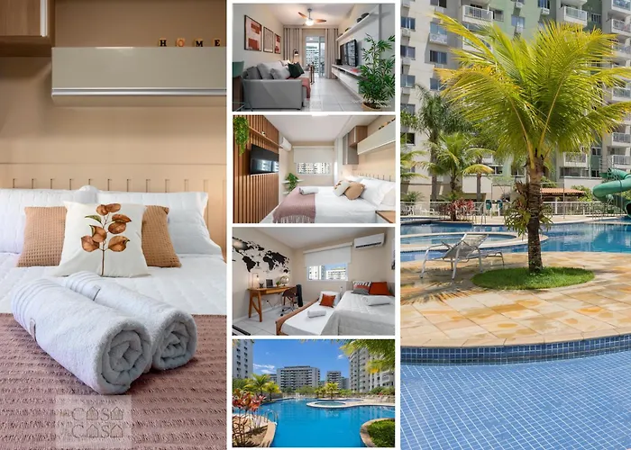 2 Quartos com Varanda a 300m RioCentro Wi-Fi 120mbps e Cozinha Completa - Condomínio com Piscina, Estacionamento, Portaria 24h e Parquinho Infantil - Apartamento indicado para Grupos, Hóspedes a Trabalho e Crianças